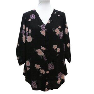 Torrid Black Floral 3/4 Sleeve Lightweight Blouse Top Womens 2X